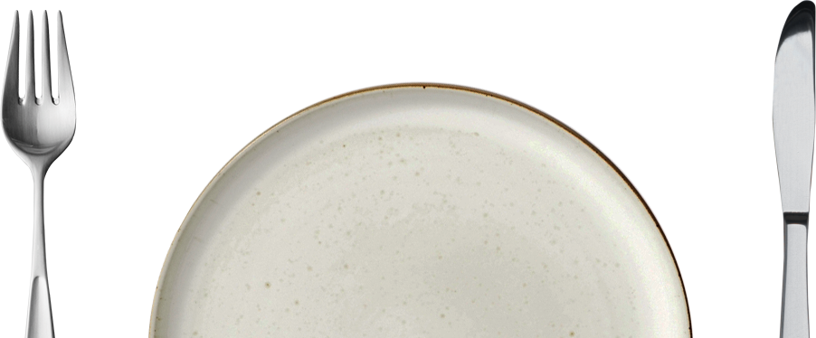 Empty white plate with knife and fork