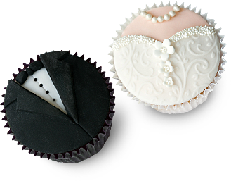 Bride and groom cupcakes